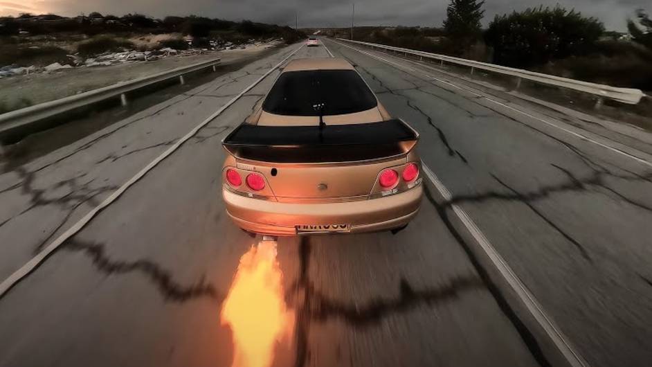 Пламя из NISSAN R33 Skyline Turbo на камеру 360