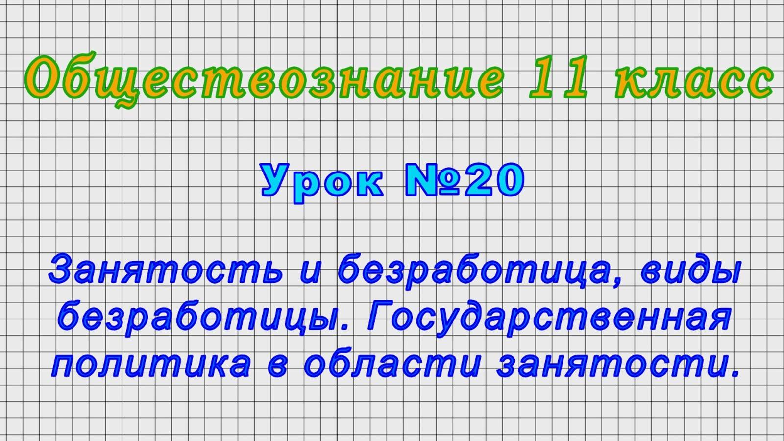 Обществознание 11 класс (Урок№20 - Занятость и безработица, виды безработицы.)