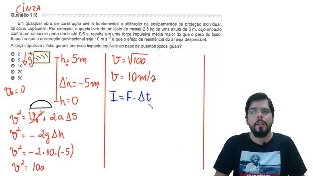 Questão de Física ENEM 2019 - Tijolo e Capacete