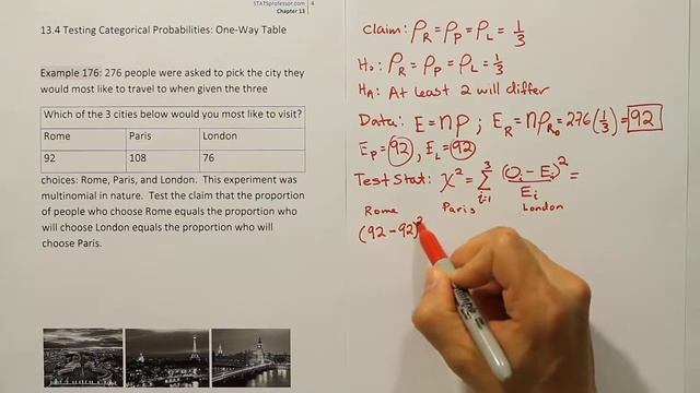 Testing Categorical Probabilities: One-Way Table (chi-square goodness-of-fit test), Example 176