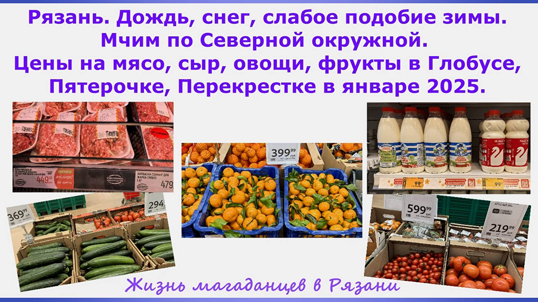 Слабое подобие зимы в Рязани. Северная окружная. Цены на мясо,сыр,овощи,фрукты в супермаркетах 2025