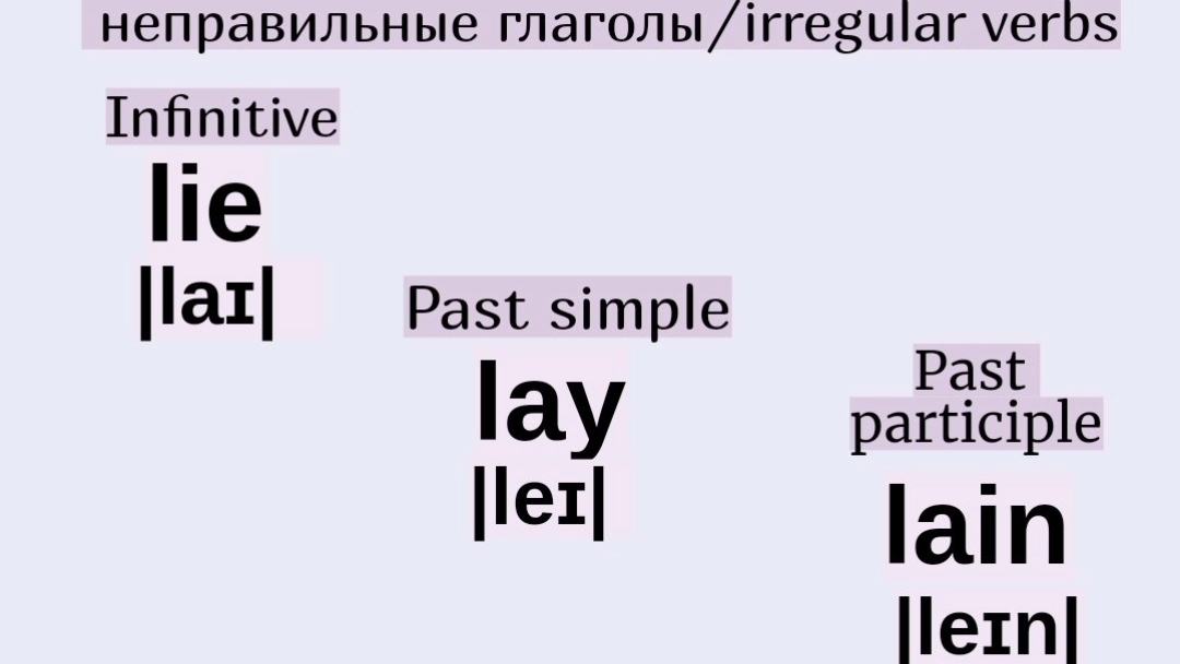 Неправильный и правильный глагол 👉lie, неправильный глагол 👉lay