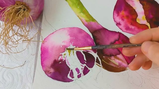 EASY Watercolor Painting TUTORIAL:  How to Paint Realistic Spring Onions