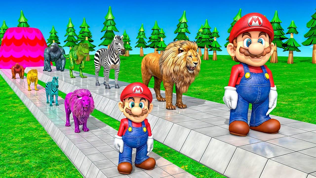 Рисуй животных с Супер Марио 🎨🐯🐄🦁🦍🐘 – игра-кроссворд с животными!