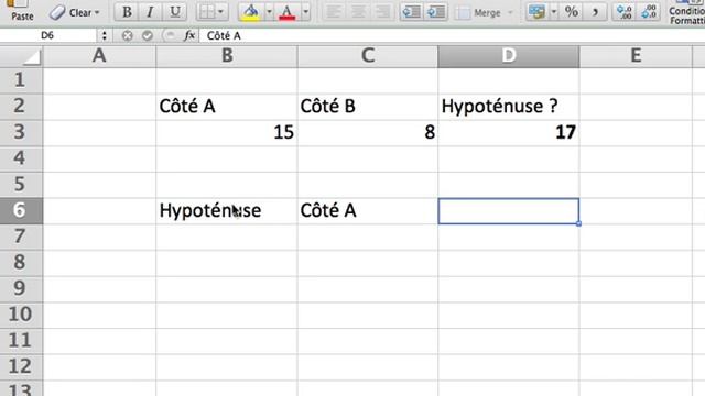 Calculatrice Pythagore Excel