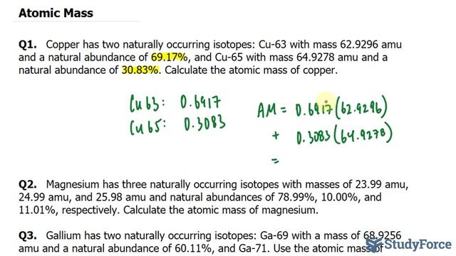 ⚗️ Calculating Atomic Mass (Question 1)