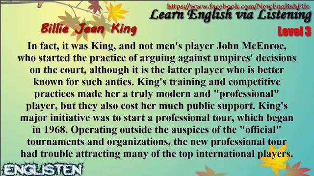 Unit 90 Billie Jean King Learn English via Listening Level 3
