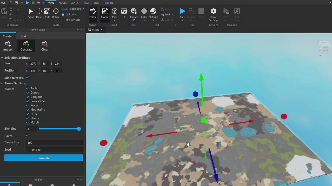 Отрисовка ландшафта в roblox studio