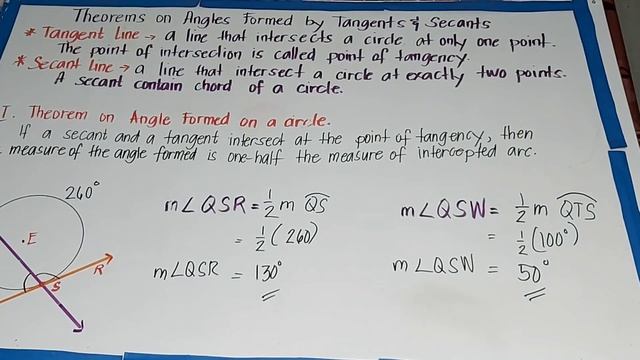 Theorems on Angles Formed by Tangents and Secants (Part 1)