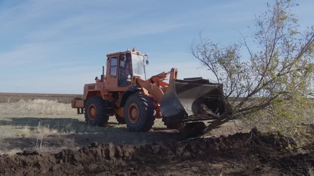 Шины "Satoya 20,5-25" на погрузчике "Амкодор". Подготовка целины к пахоте.