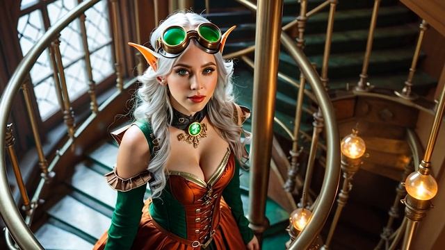 AI Steampunk Chronicles   Silver-Haired Elf of the North - Generative A.I
