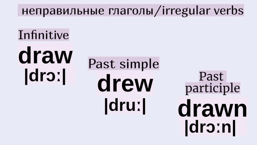 Неправильные глаголы в примерах👉draw, drew, drawn