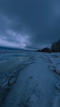 Зимний вечер с видами на Жигулëвские горы в тумане, на берегу Волги. Фëдоровка.