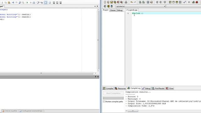 C++ va Pascal ABC  dasturlash tilida qo'shish amali