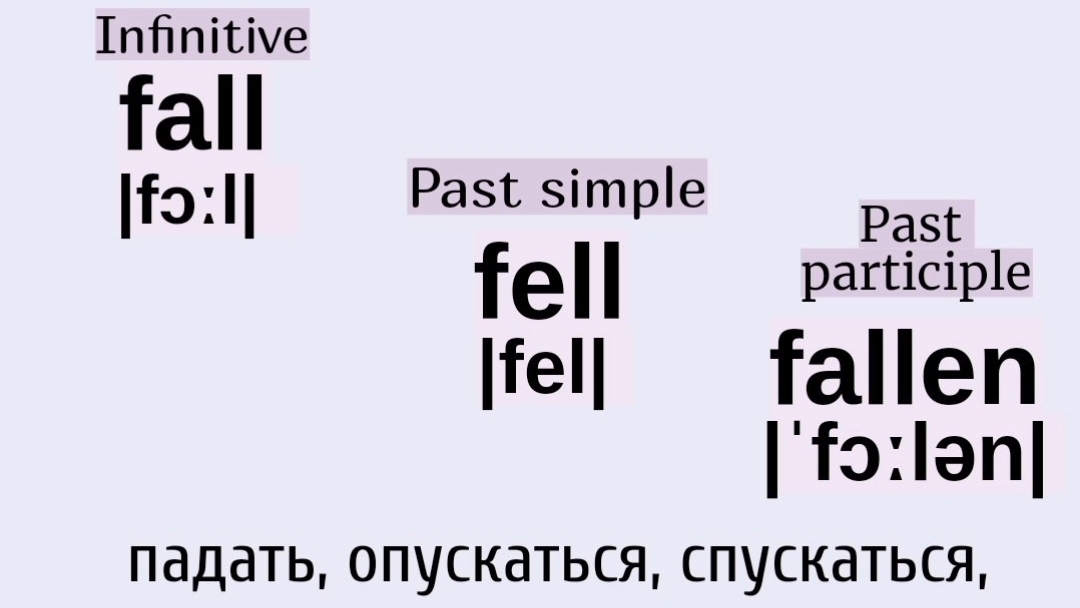 Неправильные глаголы в примерах👉fall, fell, fallen