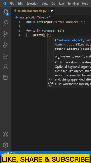 Create Multiplication Table in Python #shorts #shortsvideo #python