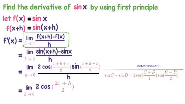 DERIVATIVE OF SINX BY USING FIRST PRINCIPLE | DIFFERENTIATION