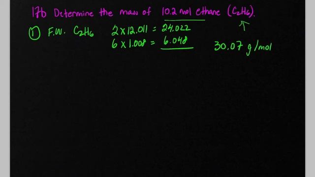 mass of 10.2 mol ethane [OPENSTAX] Problem 17b