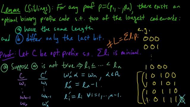 (IC 4.7) Optimality of Huffman codes (part 2) - weak siblings