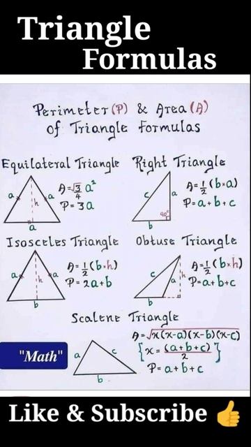 Mensuration formulas। Perimeter and Area of Triangle formulas#triangle#triangleformulas#shorts.