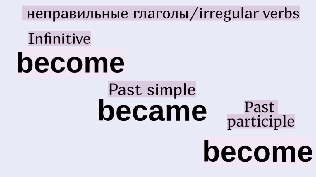 Неправильные глаголы в примерах 👉become, became, become