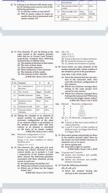 Class 10th Science Previous Year Question Of Periodic Classification of Elements