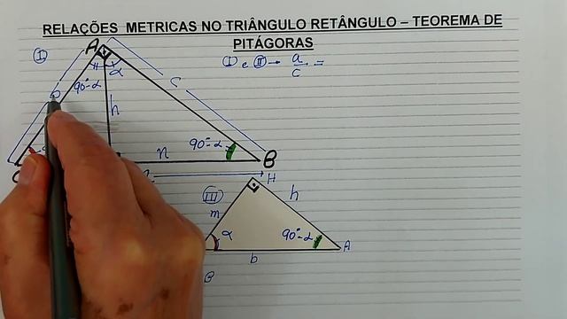 Demonstração das relações métricas no triângulo retângulo e do Teorema de Pitágoras.