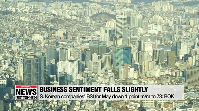 S. Korean companies' business sentiment falls for May: BOK