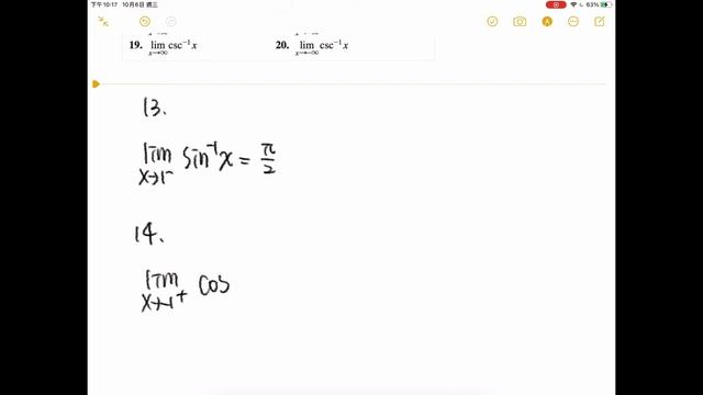 Find The Limits In 13.lim X➡️1- Sin-1 X 14.limx➡️-1+cos-1x15.limx➡️inf Tan-1 X 16.limx➡️-inf Tan-1