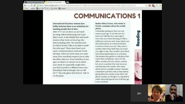 Jon-Eric's Business Reading class