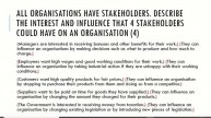 Stakeholders - Interest & Influence N5 /Higher Business Management