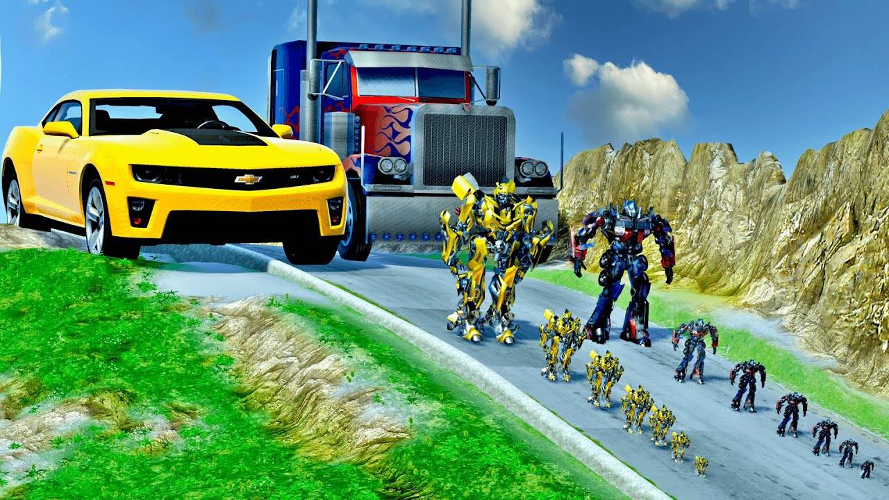 ОГРОМНЫЙ и МАЛЕНЬКИЙ  ТРАНСФОРМЕР ПРОТИВ СКЛОНА! БАМБЛБИ И ОПТИМУС ПРАЙМ! BeamNG.Drive