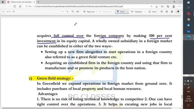 Investment modes of entry into international business