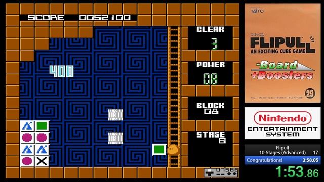 Flipull (NES) Speedrun in 3m 46s [10 Stager - Advanced]