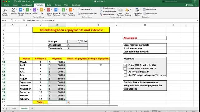 Intermediate Excel payment and interest on payments functions for business and personal use.