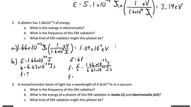 16.2 Particle Wave Duality and Photon Energy - Practice