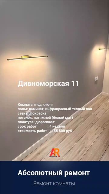 Объект Дивноморская 11. Ремонт комнаты "под ключ" апрель 2023 г.