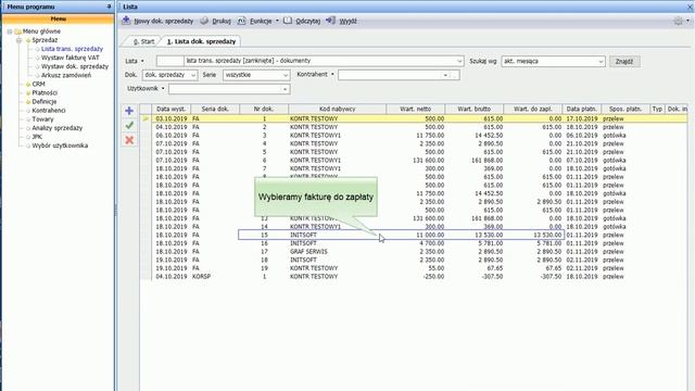 Program SQLogic Faktura 6.2 - zapłata KP za fakturę sprzedaży