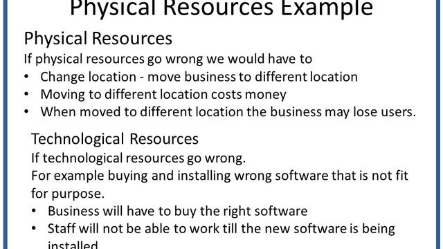 BTEC Business Level 3 Year 1 Unit 2 Business Resources M1