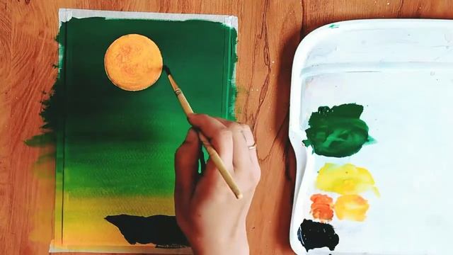 Easy poster colour painting Tutorial For Beginners | Easy Green moonlight #new #art #youtube #short