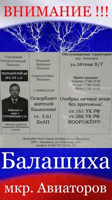 МУ МВД РОССИИ БАЛАШИХИНСКОЕ МКР. АВИАТОРОВ УЧАСТКОВЫЙ СВИРИДОВ И.И. СТ. 286, 161 УК РФ