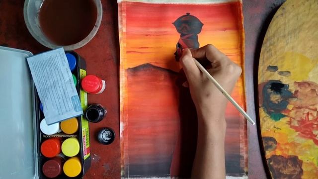 Rajasthani Women Silhouette Painting | Poster Colour Painting | Easy Painting in Poster Colour