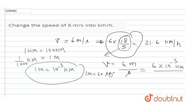 Change the speed of 6 m/s into km/h.