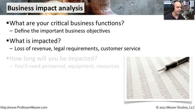 Business Impact Analysis - CompTIA Security+ SY0-301: 2.5