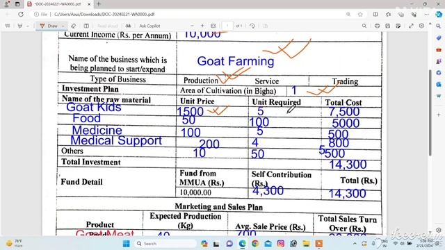 Mahila udyamita Business Plan Form Fill up _ goat farming business plan form fill up _ mmua form pd