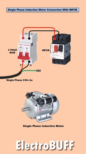 Single Phase Induction Motor Connection with MPCB - motor protection circuit breaker  #electrical