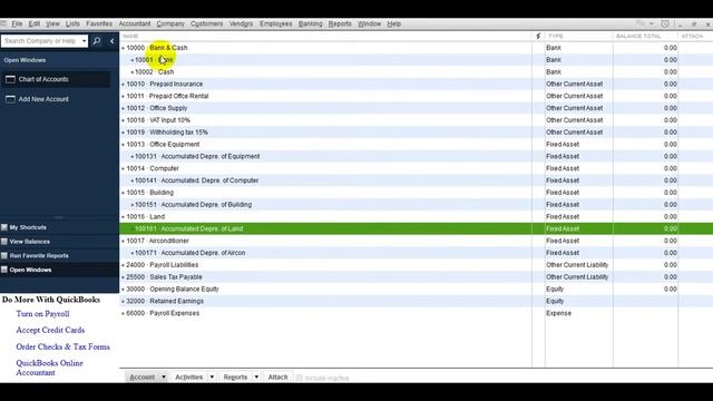 Create New Company in Quickbook, Setup Preference, Create Chart account