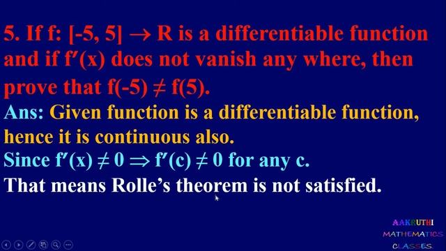 Rolle's Theorem and Mean Value Theorem Class 12 Maths Differentiation Chapter 5 Exercise 5.8