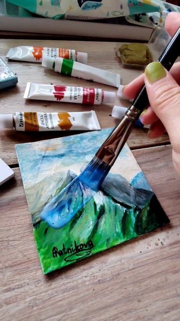 painting of acrylic - ARatnikova - Mountain #painting #acrylic #spring #nature #mountains