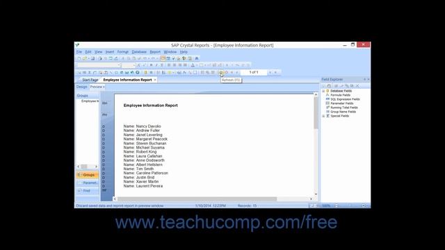 Crystal Reports 2013 Tutorial Refreshing the Report Data Business Objects Training